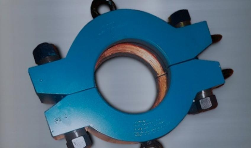 A bright blue API 6A flange in the Marcore facility.