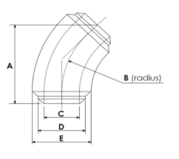 A 2D design of an API 45 long sweep elbow